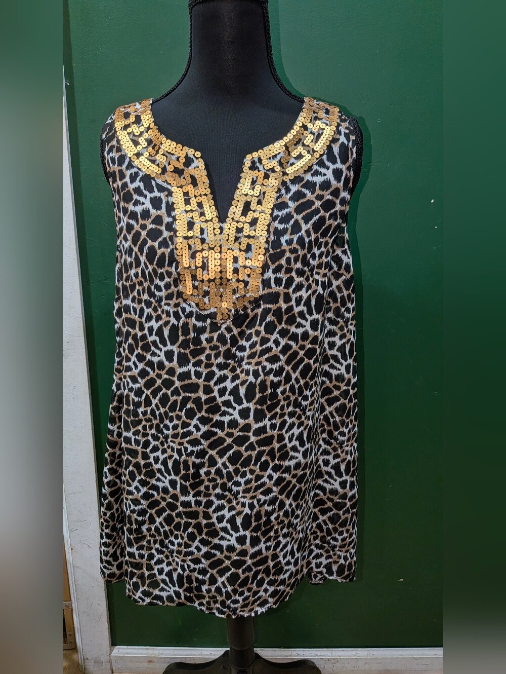 Fashion Bug Black and Tan Leopard Print Blouse